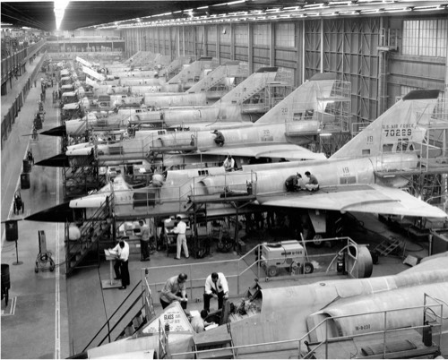 Hangar w/ row of jets